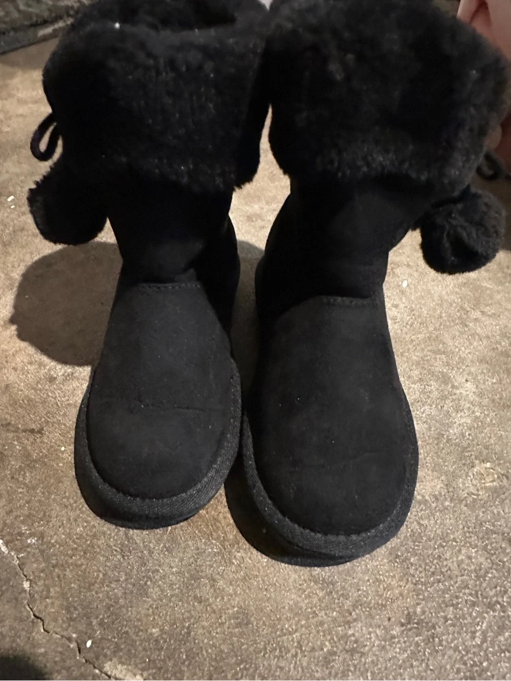 Black Suede Cozy Pom Pom Ankle Boots